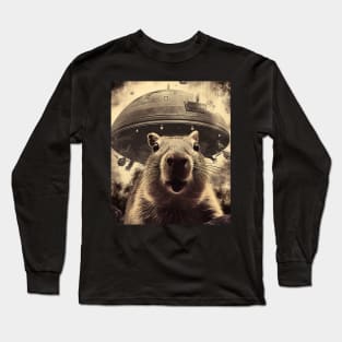 Capybara Selfie with UFOs Weird Long Sleeve T-Shirt